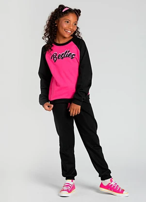 Vida Costeira - Conjunto Infantil de Moletom Besties Preto - VIDA COSTEIRA