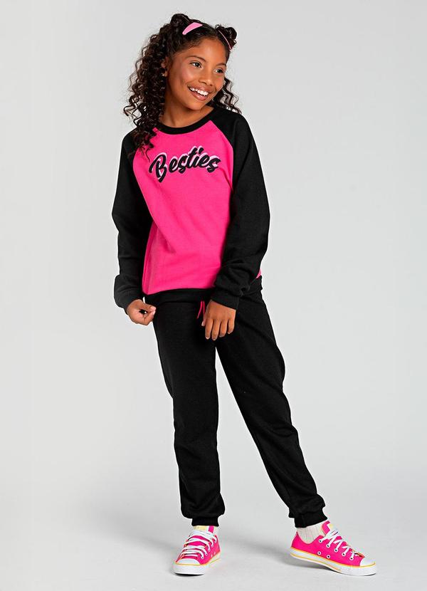 Vida Costeira - Conjunto Infantil de Moletom Besties Preto