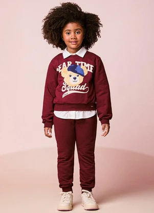 Momi - Conjunto Infantil de Moletom Bordô de Ursinha - MOMI