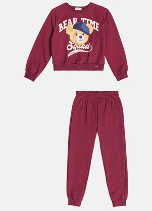 Momi - Conjunto Infantil de Moletom Bordô de Ursinha - MOMI