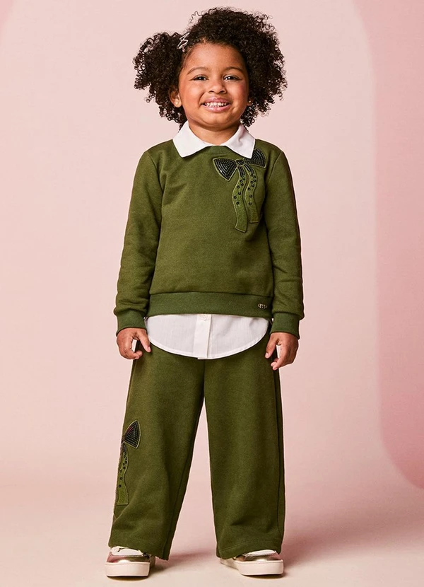 Momi - Conjunto Infantil de Moletom com Laço de Paetê