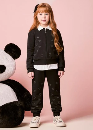 Momi - Conjunto Infantil de Moletom com Strass de Coração - MOMI