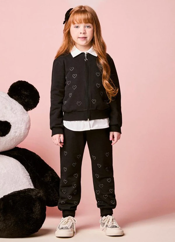 Momi - Conjunto Infantil de Moletom com Strass de Coração
