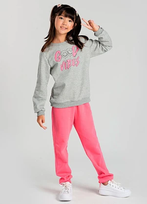 Vida Costeira - Conjunto Infantil de Moletom Good Vibes Mescla - VIDA COSTEIRA