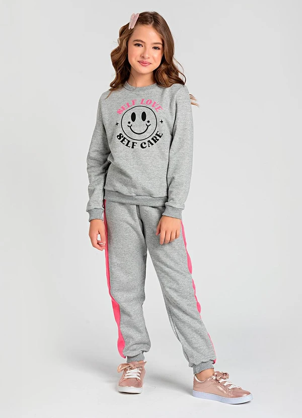 Vida Costeira - Conjunto Infantil de Moletom Self Love Mescla