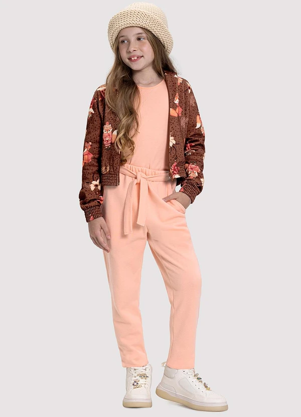 Alakazoo - Conjunto Infantil em Moletom com Jaqueta Bomber Marrom