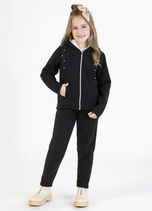 Soft Bonni Conjunto Infantil em Moletom e Pelo Sherpa Preto