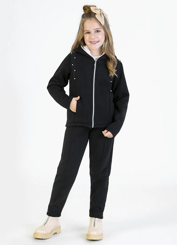 Soft Bonni - Conjunto Infantil em Moletom e Pelo Sherpa Preto