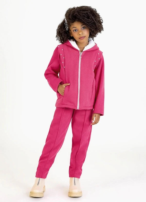 Soft Bonni - Conjunto Infantil em Moletom e Pelo Sherpa Rosa