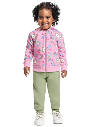 Bee Loop - Conjunto Infantil em Moletom Floral Rosa - BEE LOOP