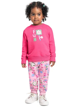 Bee Loop - Conjunto Infantil em Moletom Florido Rosa - BEE LOOP