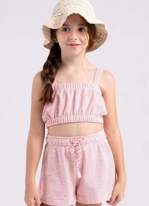 Bugbee - Conjunto Infantil em Moletom Tweed Rosa - BUGBEE