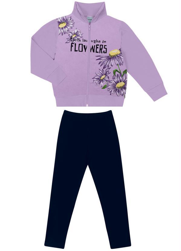 Rovi Kids - Conjunto Infantil Menina Flowers Roxo