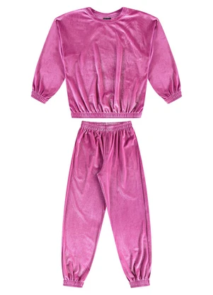 Guloseima - Conjunto Infantil Feminino Veludo Rosa - GULOSEIMA