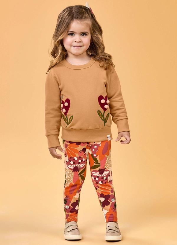 Elian - Conjunto Infantil Flores com Pompom Laranja