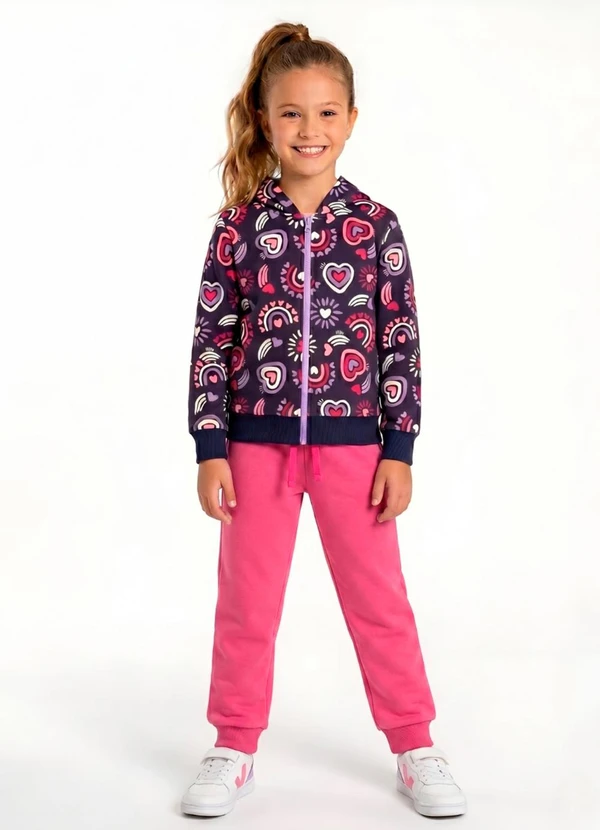Rosa Azul - Conjunto Infantil Inverno Iaia Corações Marinho