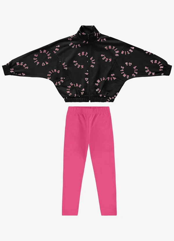 Rovi Kids - Conjunto Infantil Jaqueta com Legging Preto
