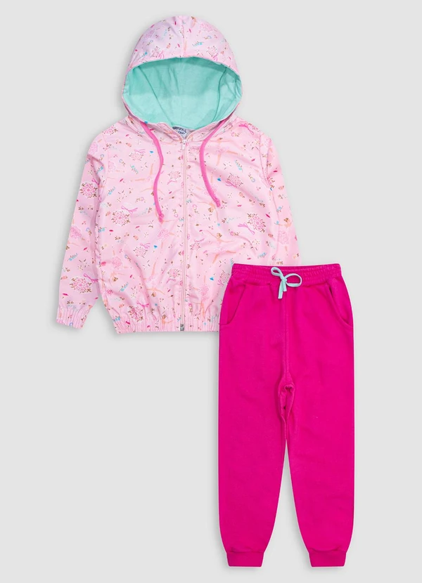 Turminha - Conjunto Infantil Jaqueta e Calça Rosa
