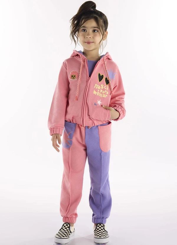 Três e Já - Conjunto Infantil Jaqueta e Calça Rosa