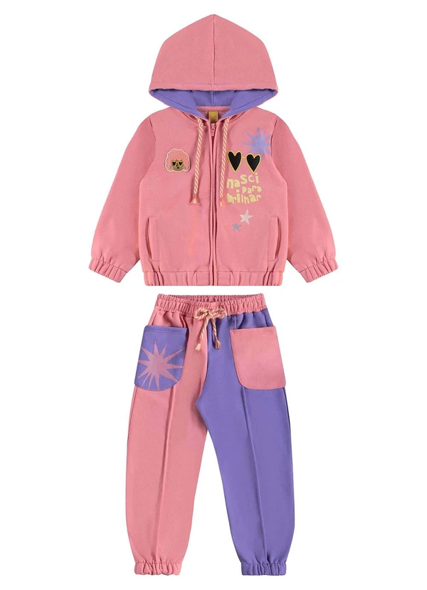 Três e Já - Conjunto Infantil Jaqueta e Calça Rosa 3
