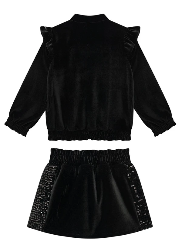Milli e Nina - Conjunto Infantil Jaqueta e Saia em Veludo Preto 3