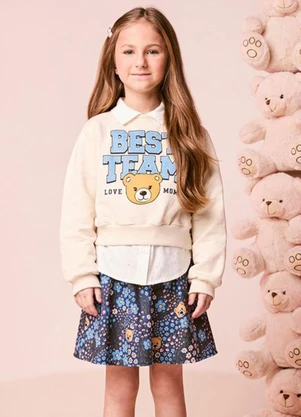 Momi - Conjunto Infantil Manga Longa Florido de Ursinho - MOMI