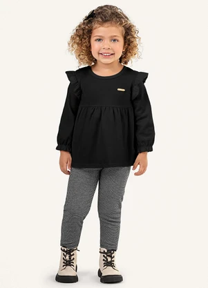 Colorittá - Conjunto Infantil Menina Blusa com Babados Preto - COLORITTÁ