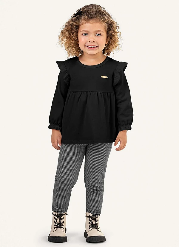 Colorittá - Conjunto Infantil Menina Blusa com Babados Preto