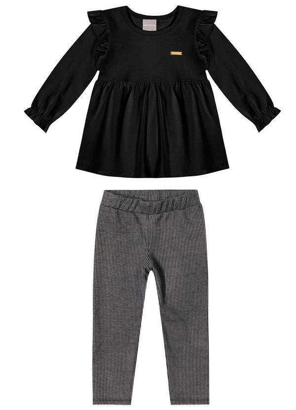 Colorittá - Conjunto Infantil Menina Blusa com Babados Preto 2