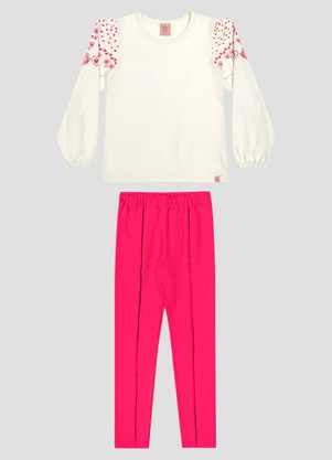 Kely Kety - Conjunto Infantil Menina Blusa com Estampa e Legging Branco - KELY KETY