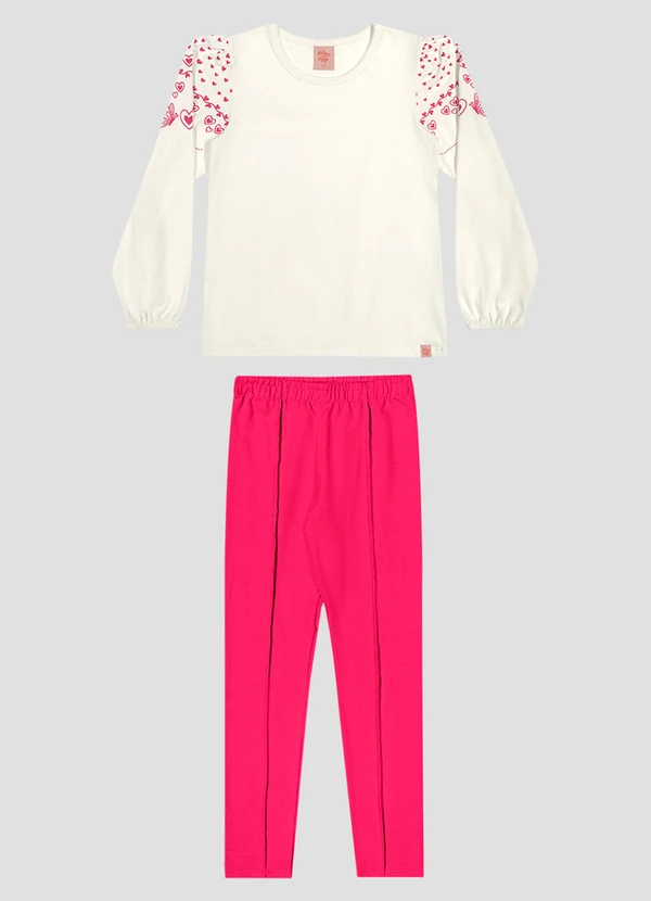 Kely Kety - Conjunto Infantil Menina Blusa com Estampa e Legging Branco