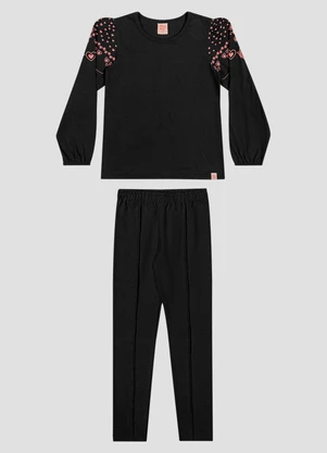 Kely Kety - Conjunto Infantil Menina Blusa com Estampa e Legging Preto - KELY KETY