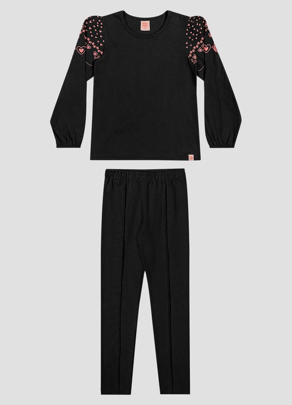 Kely Kety - Conjunto Infantil Menina Blusa com Estampa e Legging Preto