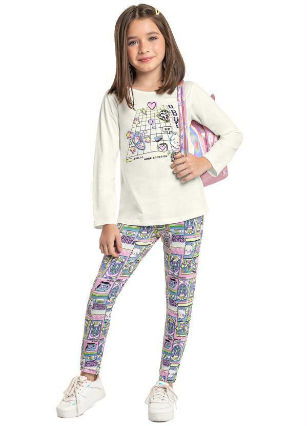 Quimby - Conjunto Infantil Menina Blusa e Legging Branco