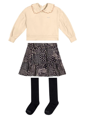 Colorittá - Conjunto Infantil Menina Blusa e Saia Bege - COLORITTÁ