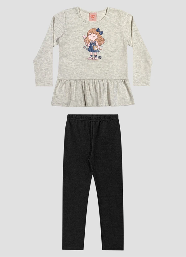 Kely Kety - Conjunto Infantil Menina Blusa Manga Longa e Legging Mescla