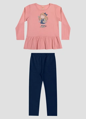Kely Kety - Conjunto Infantil Menina Blusa Manga Longa e Legging Rosa - KELY KETY