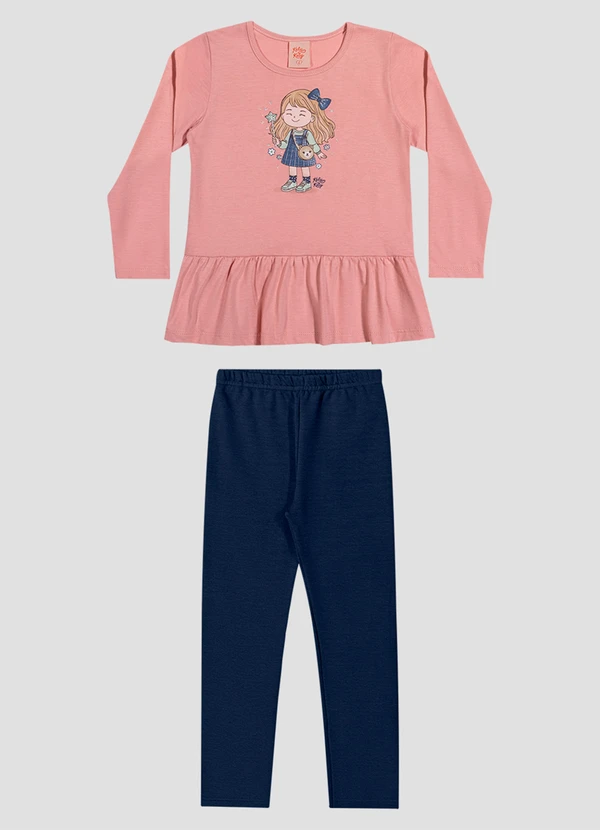 Kely Kety - Conjunto Infantil Menina Blusa Manga Longa e Legging Rosa
