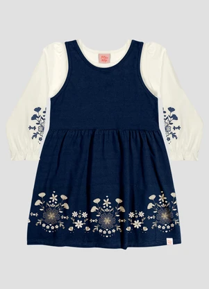 Kely Kety - Conjunto Infantil Menina Blusa Manga Longa e Vestido Natural - KELY KETY