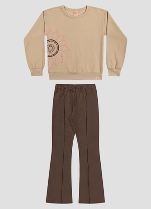 Kely Kety - Conjunto Infantil Menina Blusão com Estampa e Calça Bege - KELY KETY