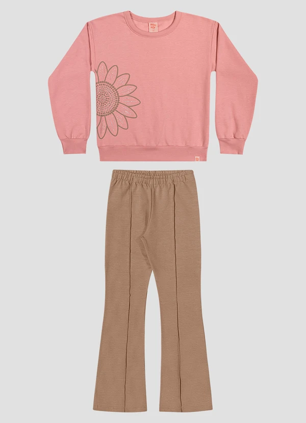 Kely Kety - Conjunto Infantil Menina Blusão com Estampa e Calça Rosa