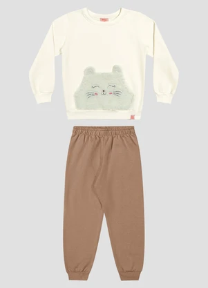 Kely Kety - Conjunto Infantil Menina Blusão e Calça em Moletom Branco - KELY KETY