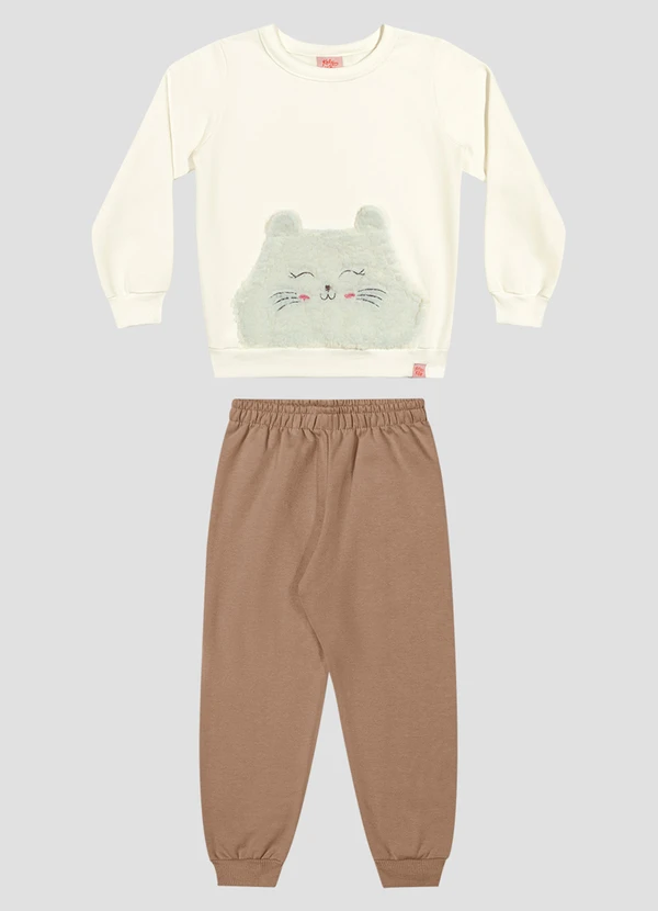Kely Kety - Conjunto Infantil Menina Blusão e Calça em Moletom Branco