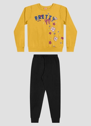 Kely Kety - Conjunto Infantil Menina Blusão e Calça Moletom Amarelo - KELY KETY