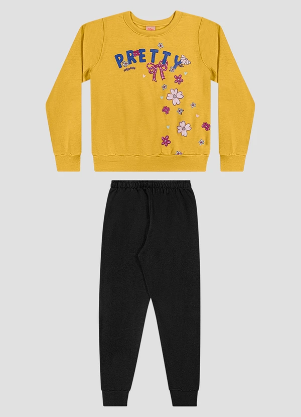 Kely Kety - Conjunto Infantil Menina Blusão e Calça Moletom Amarelo