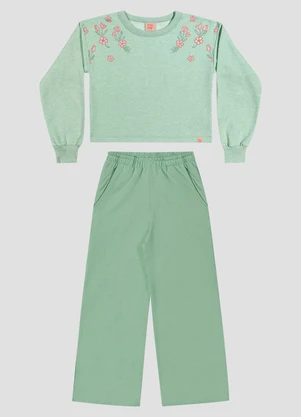 Kely Kety - Conjunto Infantil Menina Blusão e Calça Pantalona Verde - KELY KETY