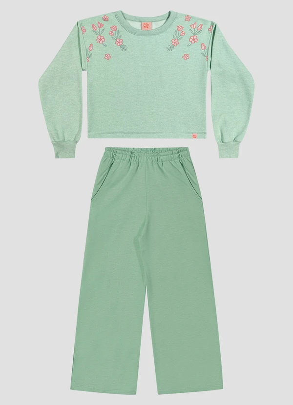 Kely Kety - Conjunto Infantil Menina Blusão e Calça Pantalona Verde