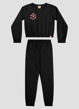 Kely Kety - Conjunto Infantil Menina Blusão e Calça Preto - KELY KETY