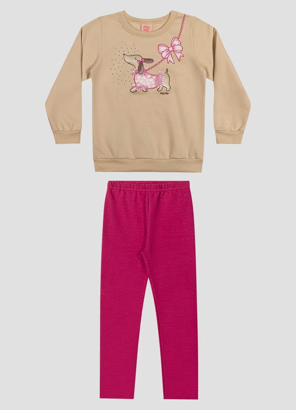 Kely Kety - Conjunto Infantil Menina Blusão e Legging Bege