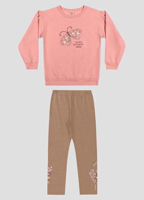 Kely Kety - Conjunto Infantil Menina Blusão e Legging Borboletas Rosa